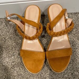 Light Brown Wedge Heels w/ Ankle and Heel Strap - Size 8